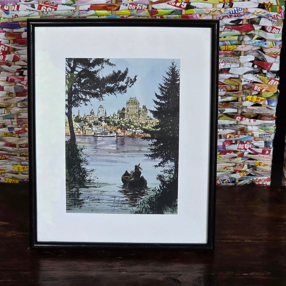 Quebec City Chateau Frontenac Framed Art Print Canoe River Scene 8x10